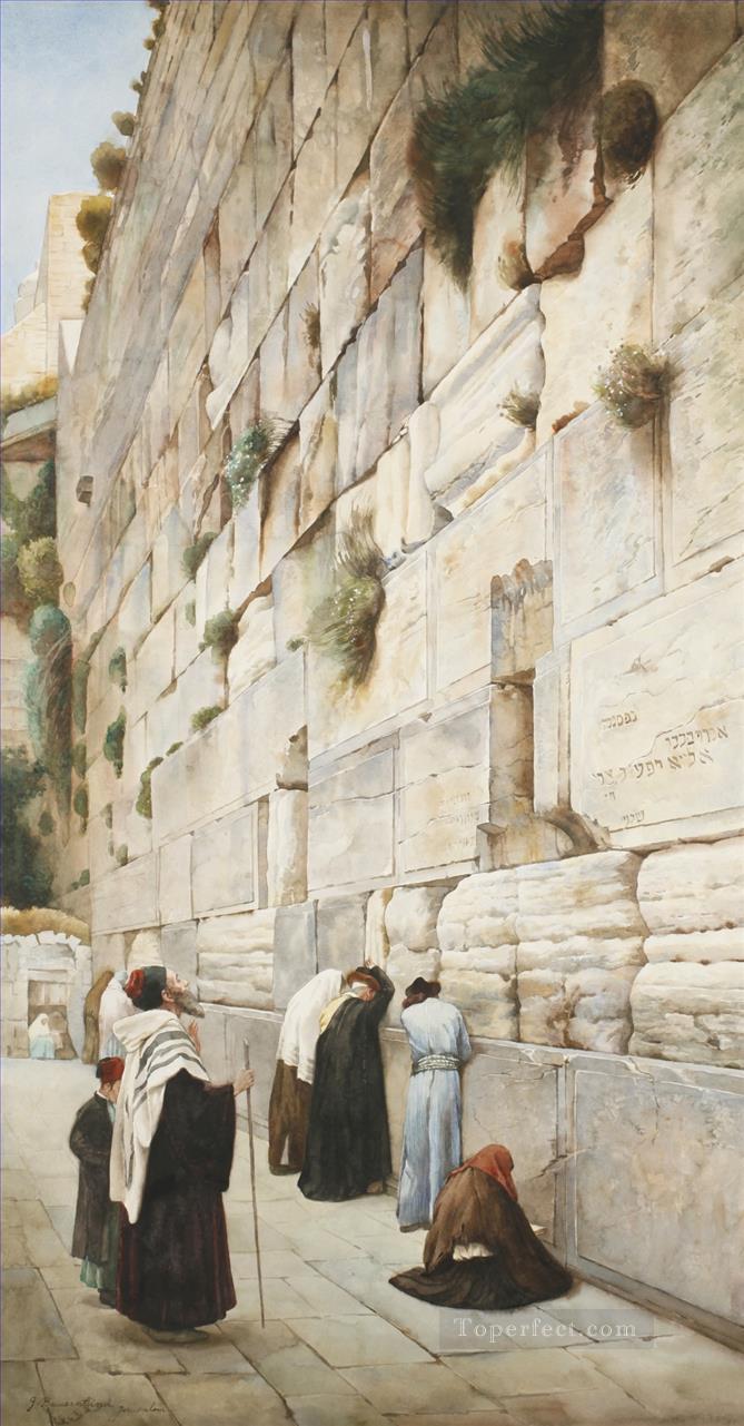WESTERN WALL JERUSALEM watercolor Gustav Bauernfeind Orientalist Jewish Oil Paintings